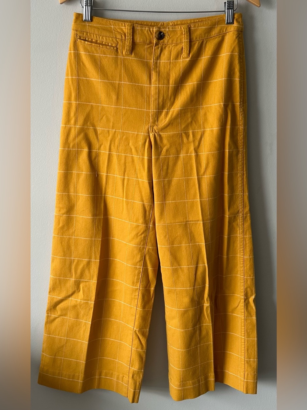Madewell Emmett Windowpane checked Crop Wide Legs, yellow, 27